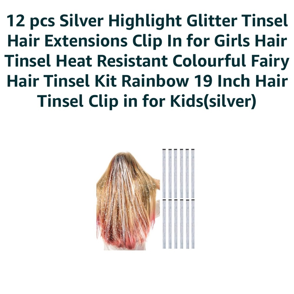 12 pc Silver Glitter Hair Tinsel Extensions